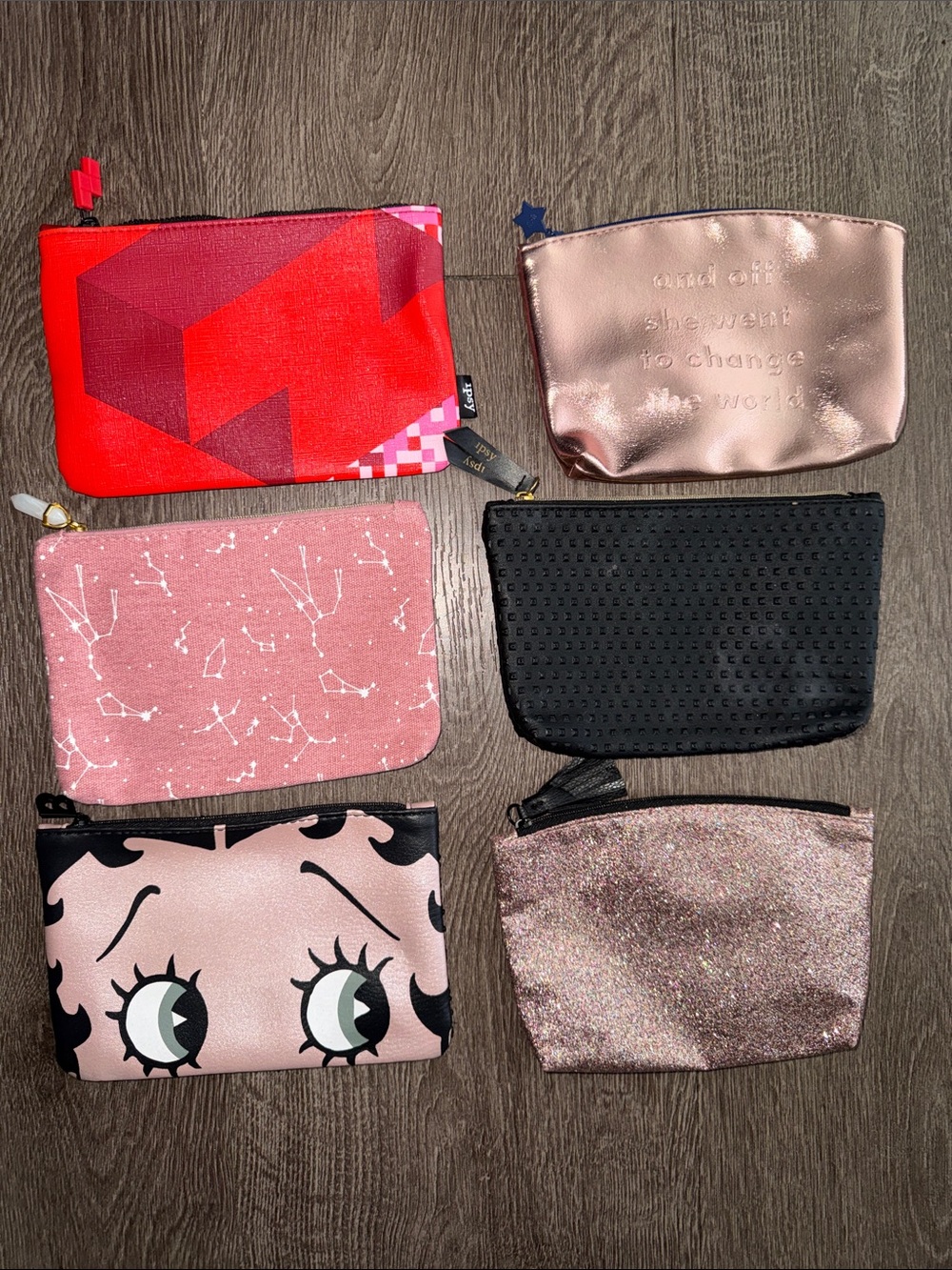 Set of 6 Ipsy cosmetic bags